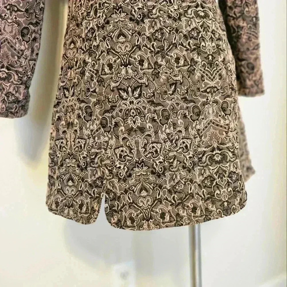 Papillon Los Angeles Tapestry Embroidered Ruffled Lace Green Brown Jacket Size M - Picture 11 of 13